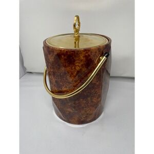 Faux Tortoise Ice‎ Bucket Gold Accents Barware Party Decorator Container